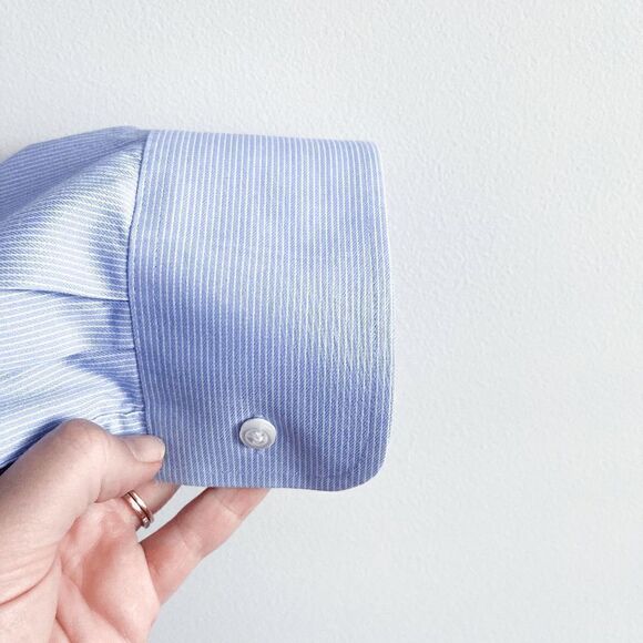 Tommy Hilfiger Mens Dress Shirt Regular Fit Button Long Sleeve Stripes Blue Sz18 - Picture 3 of 8